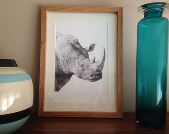 Lámina rinoceronte, Impresión Glicée Fine Art, Arte para decorar, ilustración rinoceronte, decoración de pared