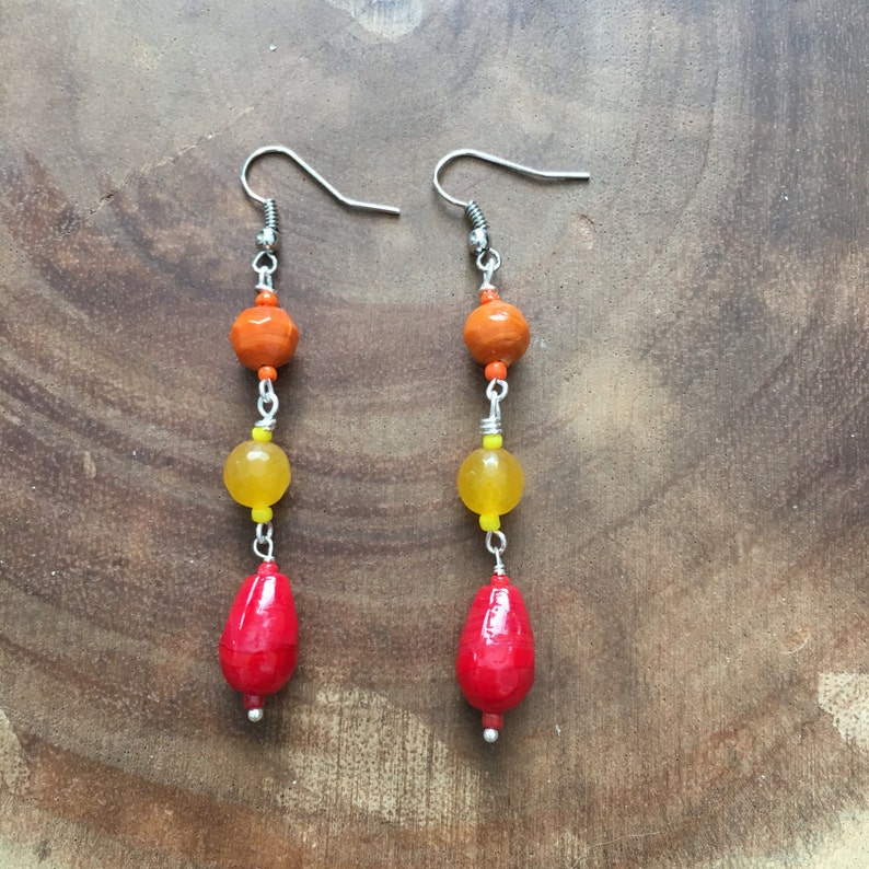 Fall Earrings Beaded Earrings Red Earrings Orange Earrings | Etsy