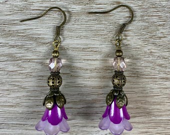 Purple Earrings, Flower Earrings, Bohemian Earrings, Spring Jewelry, Dangle Flower Earrings, Woodland Wedding Jewelry