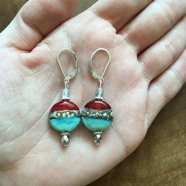 Red Lampwork Necklace Earring Set Lampwork Jewelry Turquoise Lampwork Jewelry Turquoise Jewelry Turquoise Necklace Womens Jewelry