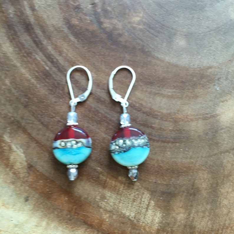 Red Lampwork Necklace Earring Set Lampwork Jewelry Turquoise Lampwork Jewelry Turquoise Jewelry Turquoise Necklace Womens Jewelry