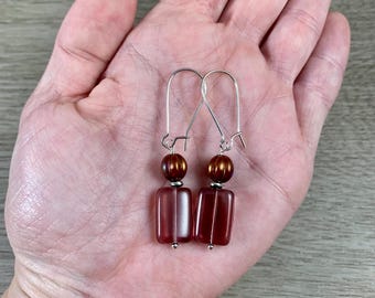Spring Light Purple Copper Earrings, Czech Glass Womens Fall Dangle Earrings, Autumn Beaded Bohemian Jewelry