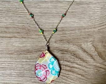 Floral Necklace, Summer Jewelry, Colorful Glass Necklace, Delicate Gift, Glass Pendant