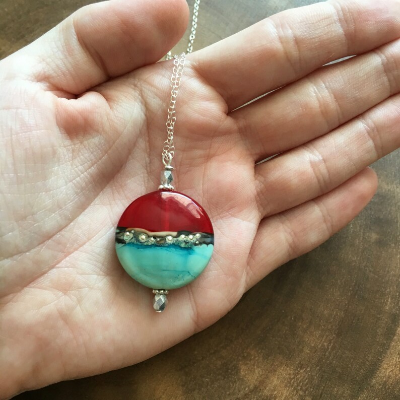 Red Lampwork Necklace Earring Set Lampwork Jewelry Turquoise Lampwork Jewelry Turquoise Jewelry Turquoise Necklace Womens Jewelry