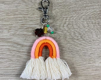 Rainbow Key Chain, Macrame Key Chain, Flower Colorful Planner Accessory, House Warming Gift, New Driver New Apartment Gift for Her