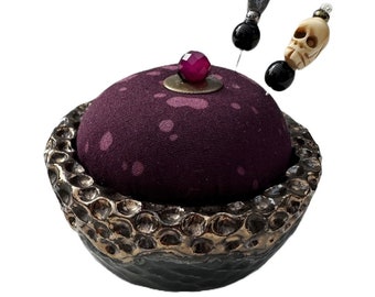 One-of-a-kind Ceramic Pin Cushion with Decorative Pins