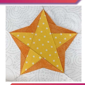 May include: A foundation paper pieced quilting pattern for an echoing star block. The pattern includes instructions for making the block in sizes from 4 inches to 12 inches.