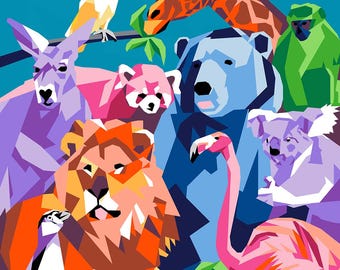 Panel de tela 100 % algodón con retrato familiar del zoológico