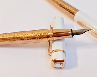 Rose gold Fountain Pen white with rhinestone on the top - Füllfederhalter