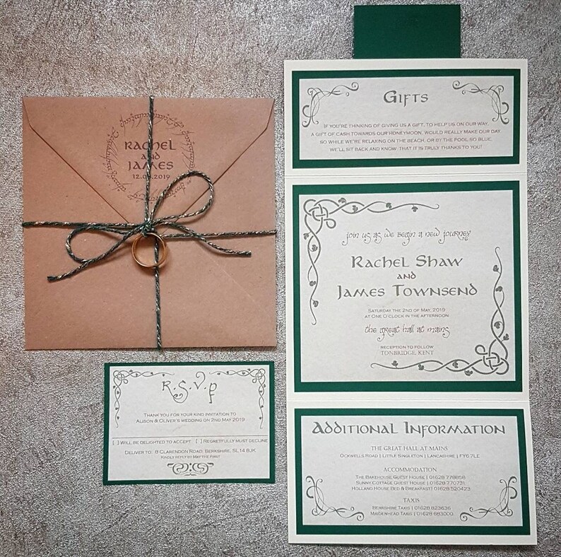 Lord of the Rings Inspired Wedding Invitation customised