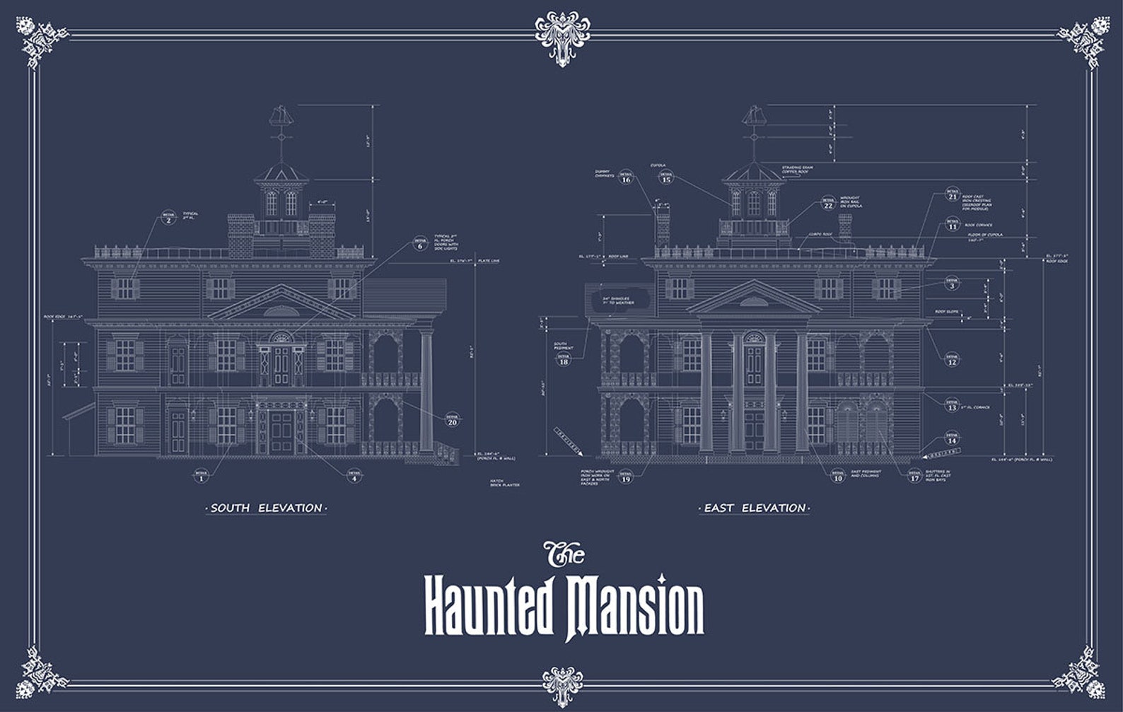 Disneyland Haunted Mansion Colored Blueprint - Etsy
