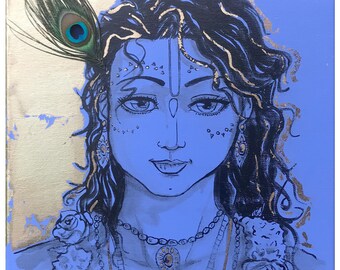 Krishna on Blue Original Acrylic Painting