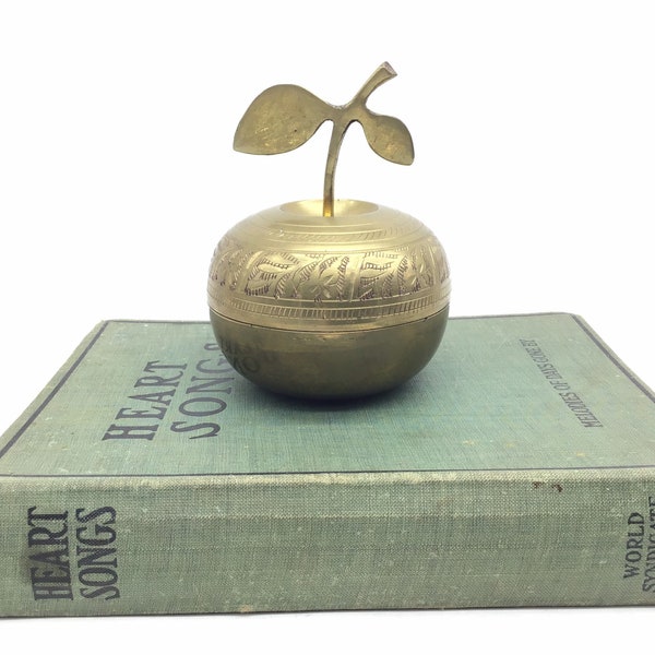 Etched brass apple trinket box, 2 piece jewelry box, teacher gift, gift box