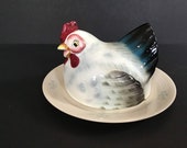 Rare vintage hen food cover, keeps food warm on your plate, MCM hen decor