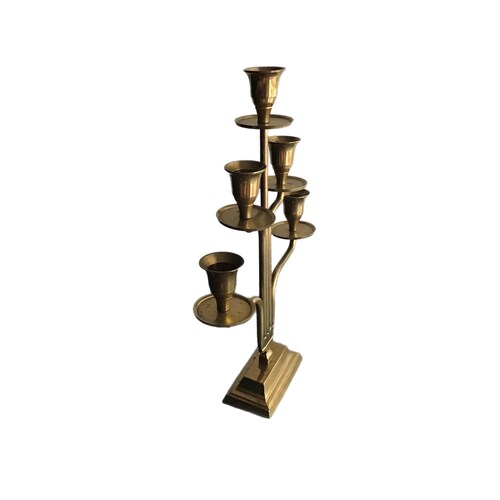 Vintage Art Deco solid brass candelabras, set shops of 2, 5 arm candle holders with drip trays, vintage wedding decor