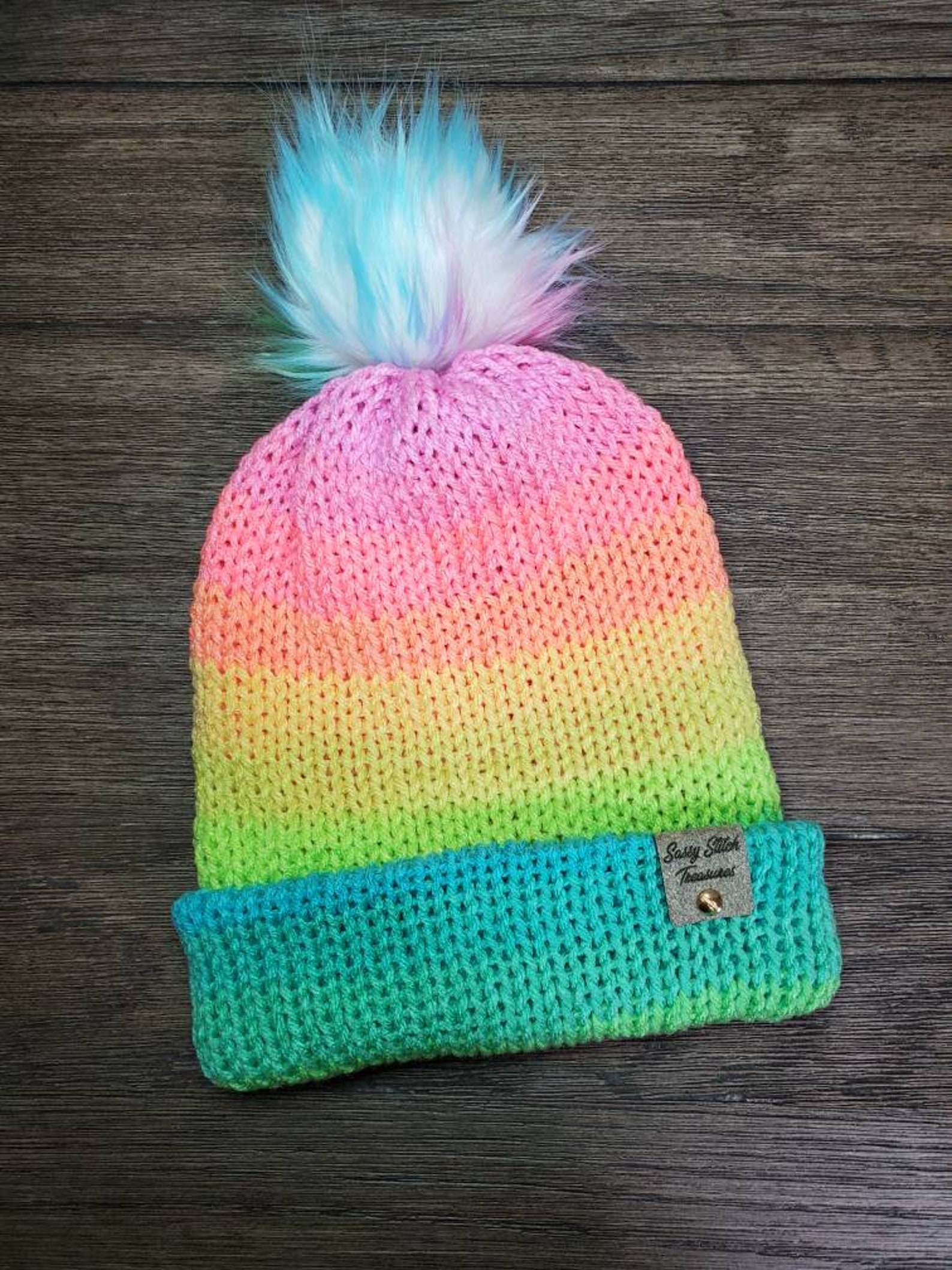 Tiktok beanie rainbow hat tiktok hat sherbet hat pom hat Etsy