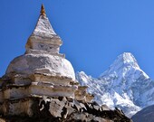 Buddhist Stupa and Mount Ama Dablam in the Nepal Himalayas