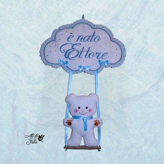 Fiocco Nascita Azzurro Personalizzato Con Nome - Orsetto Ricamato Made In Italy - Foto 8