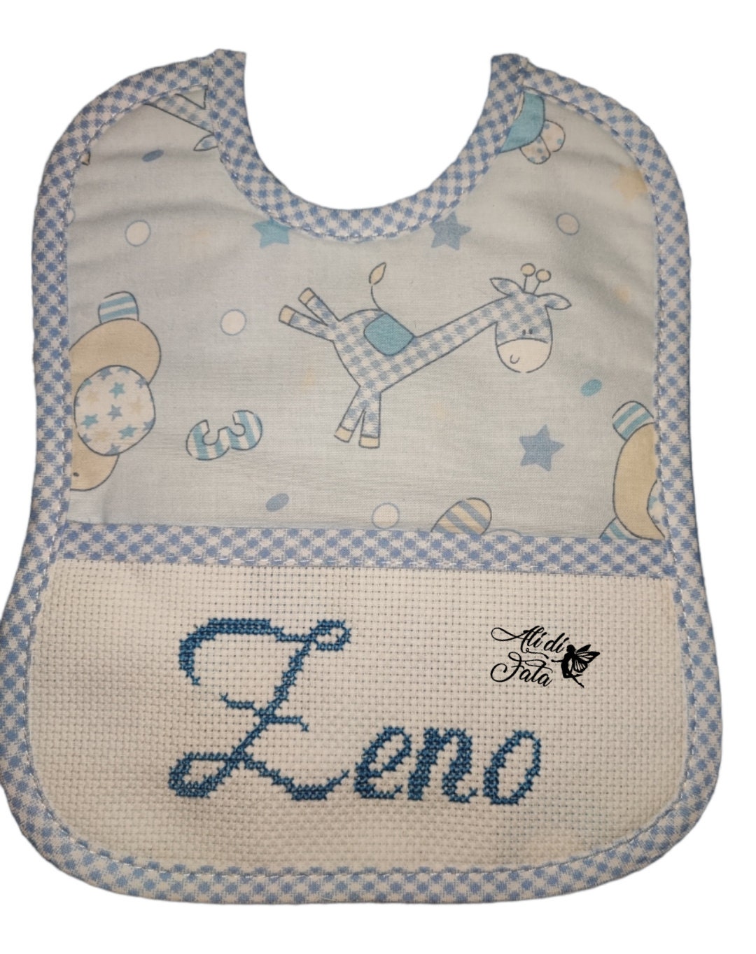 Bavaglino di cotone personalizzabile con nome ricamato a mano