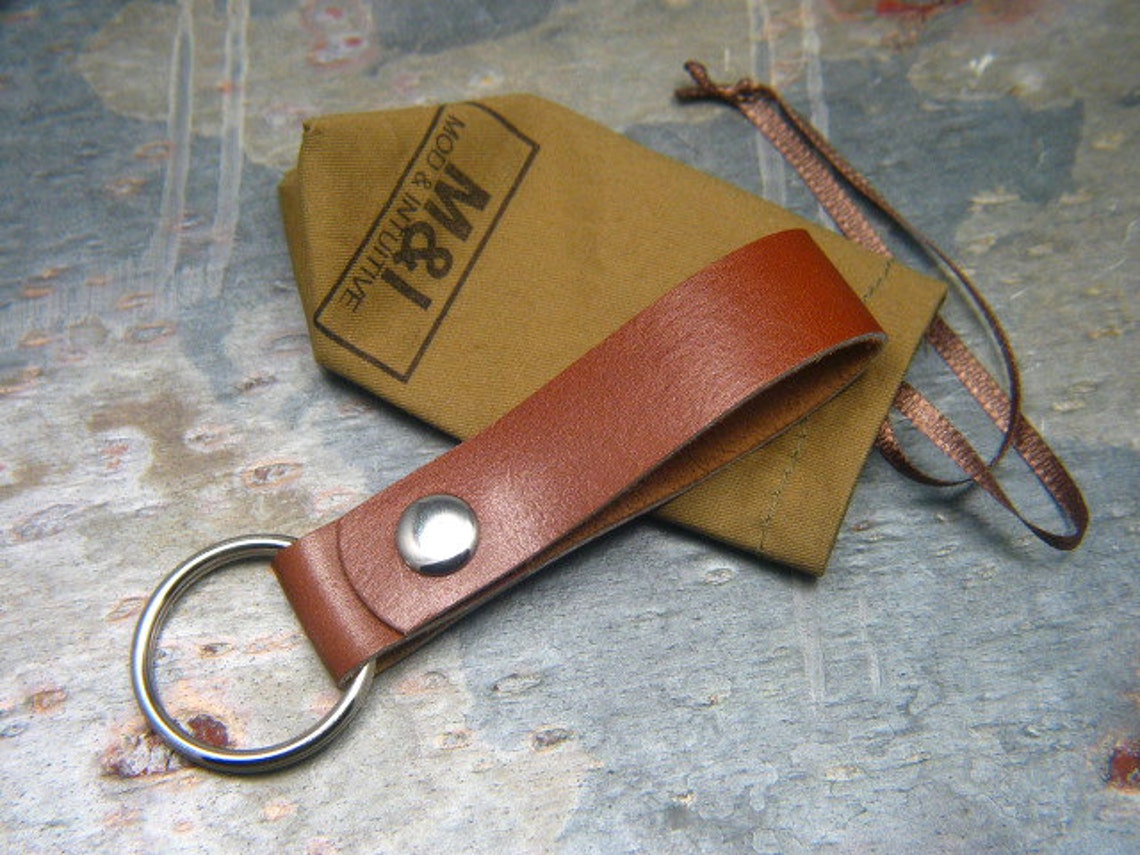 Mens Leather Key Ring, Belt Strap Keyrings, Mens Key Chain, Leather Key Fob, With Nickel Ring