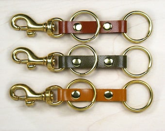 Womens leather keyring, leather keychain, leather key fob, red keyring, green keychain, camel brown keyring, brass keyring, nickel key ring