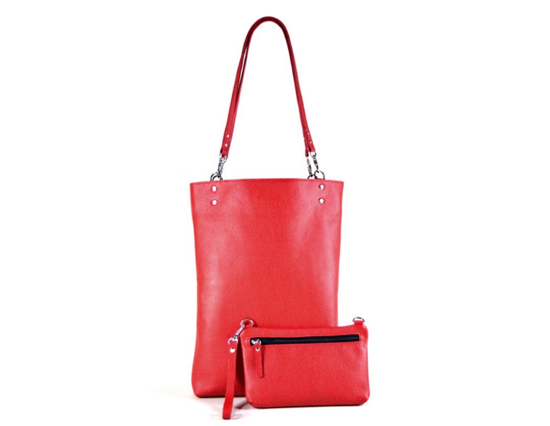 15 Red Leather Tote Bag, Women