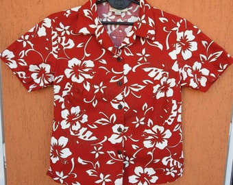 Vintage Hawaiian Shirt Womens Hilo Hattie Tropical Flowers Hibiscus Top Aloha (S)