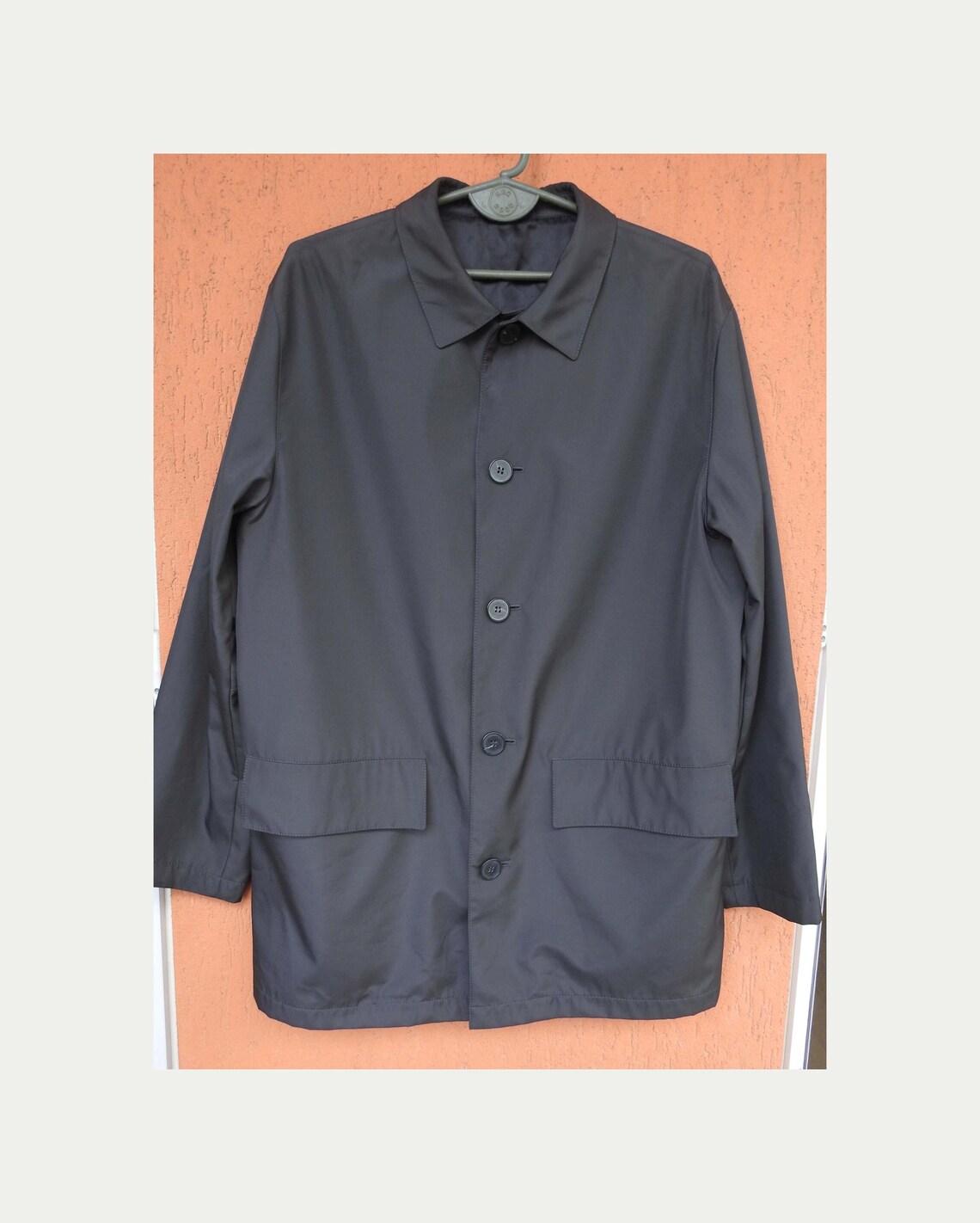 Vintage Karl Kappaun Leibnitz Rain Coat Jacket, Charcoal Gray Men's Trench Coat Size L, foto 1 di 5