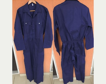 Vintage 80s Work Overalls Jumpsuit Coveralls Boilersuit Indigo Blue Sanfor Sz M