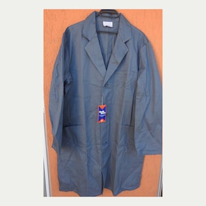 Vintage German Lab Coat: 80s Gray Cotton Chore Work Jacket XL