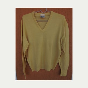 SHERWOOD Mens Yellow Wool Sweater V-Neck Vinatge Pullover (M) Made in England
