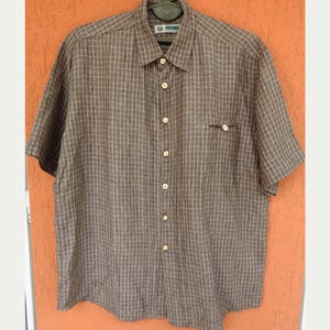 MEINDL Traditional German Linen Check Shirt Mens Short Sleeve Brown (XL)