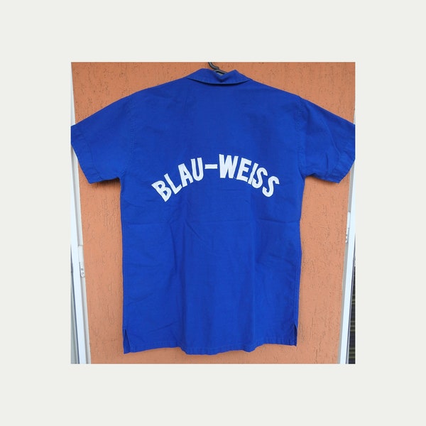 Vintage 80s German Work Chore Shirt BLAU-WEISS Sport-Scheck Munchen (M)