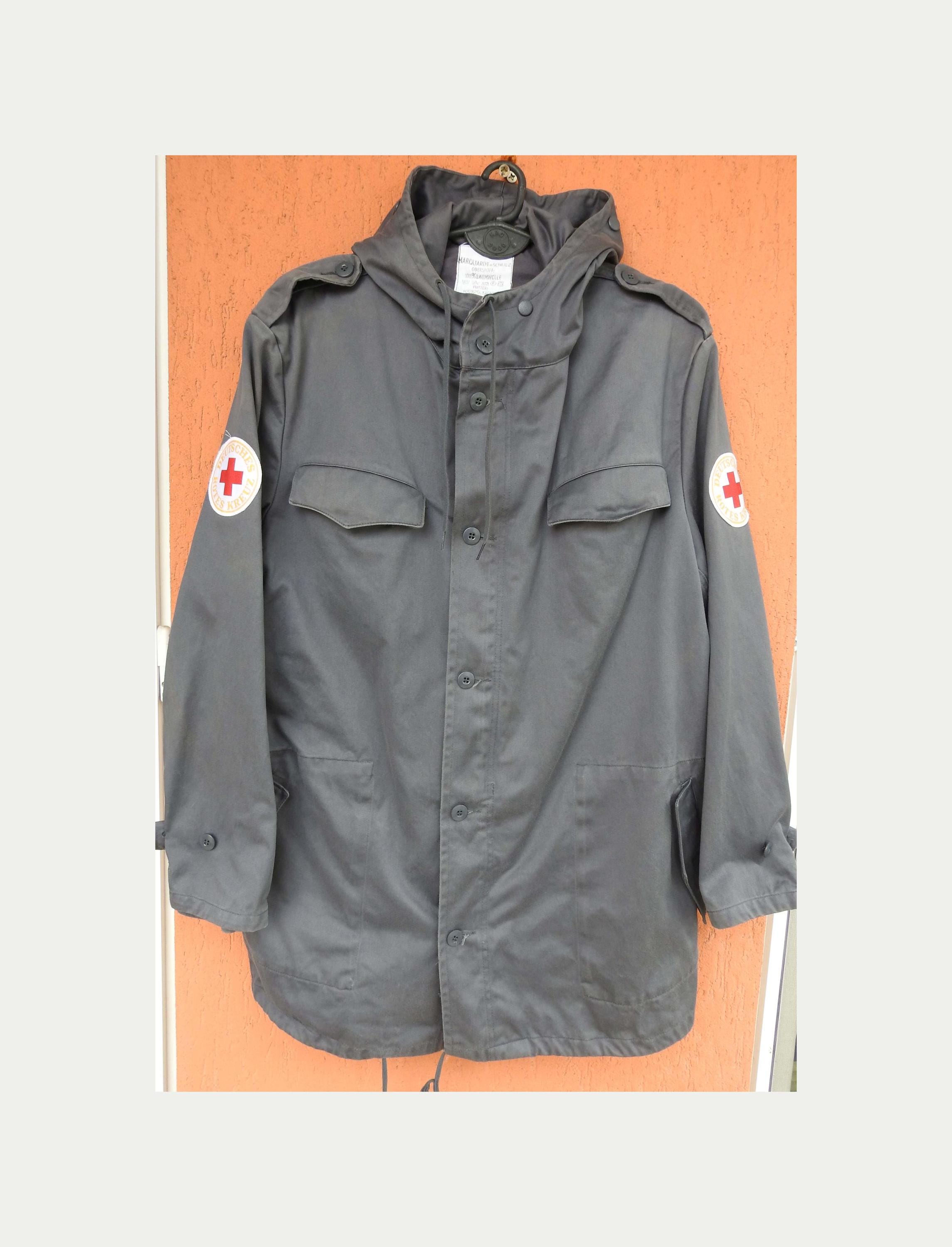 Vintage 90s West German Red Cross Gray Moleskin Parka Jacket Rotes