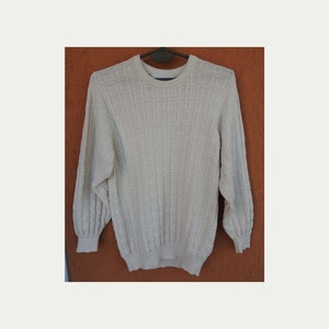 Vintage Lyle & Scott Sweater Pullover Mens Jumper Geometric Knit Beige (S)