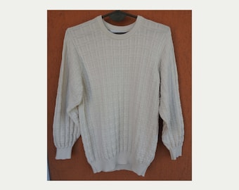 Vintage Lyle & Scott Sweater Pullover Mens Jumper Geometric Knit Beige (S)