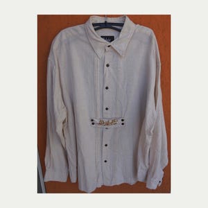 Traditional German Tyrolean Mens Shirt Woodpecker Long Sleeve Button-Up Oktoberfest Trachten Beige 2XL-3XL