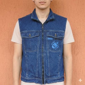 Vintage 90er Jahre Dell Microsoft CAD CAM Denim Ärmellose Jeansjacke Weste Synfiber (S)