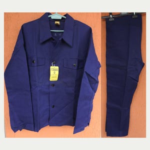 Traje de trabajo francés vintage de los años 80, Getzner Amboss (UE), chaqueta, pantalón, abrigo de trabajo, espiga azul, talla grande
