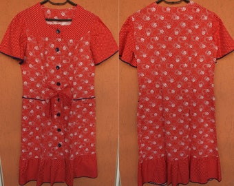 80s Vintage Dressing Gown House Coat Peignoir Robe Retro Floral West Germany (M)