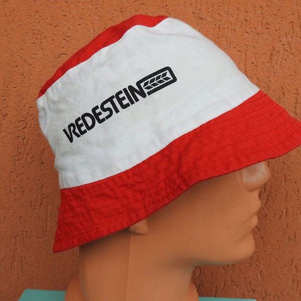 Vintage VREDESTEIN Neumáticos Publicitarios Neumáticos Bucket Hat Rojo Blanco 90s