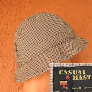 Vintage Bucket Hat CASUAL & MASTER Beige Check Plaid (M) New Hooligans Casual