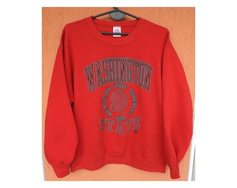 Vintage Washington State University Sweatshirt Red JERZEES, Made in USA, College Sweat (M)