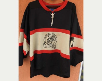 Camiseta vintage de hockey sobre hielo del London Raiders Red Circle Club firmada SP (L)