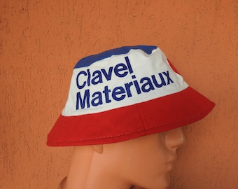 Vintage 70s Clavel Materiaux Bucket Hat French Advertising (M) 57 cm