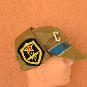 Vintage 80s USSR Russian Army Afghanka Cap Military Hat Patches Pins (55/S)