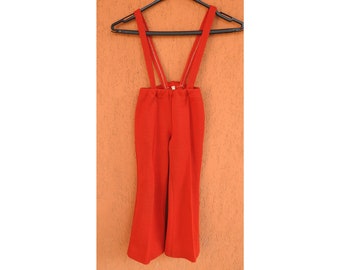 Vintage 60s 70s Kids Red Pants | Gwendacril Retro Childrens Trousers Size 110