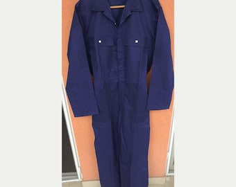 Tuta da lavoro vintage anni '80, blu indaco francese, tuta intera, tuta da lavoro Sanfor, taglia M