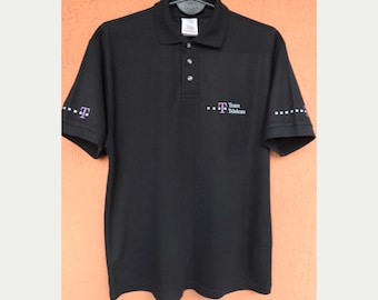 Vintage Deutsche Telekom Cycling Team Polo Shirt Mens Medium Black Pique