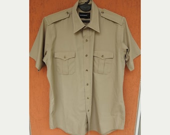 Vintage Browning Shirt Short Sleeve Military Army Style Button-Up Beige (L)